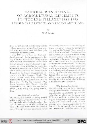 Radiocarbon datings of agricultural implements in "Tools & Tillage" 1968-1995 : revised calibrations and recent additions