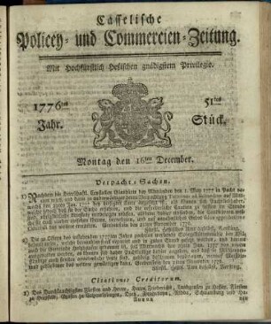 51tes Stueck, Montag den 16ten December 1776