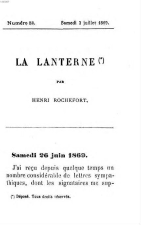 La lanterne. 58. 1869, 3. Juli