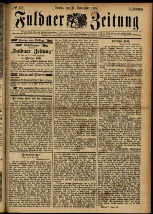 Erste Ausgabe vom Freitag, den 25. September 1891.