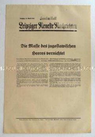 Sonderblatt der "Leipziger Neuesten Nachrichten" zur Zerschlagung des jugoslawischen Heeres