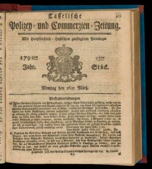 13tes Stück, Montag den 26ten März. 1792