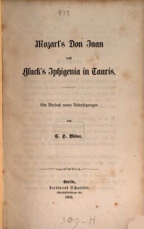 Mozart's Don Juan und Gluck's Iphigenia in Tauris