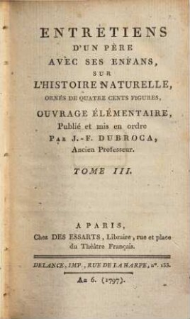 Entretiens d'un père avec ses enfans, sur l'histoire naturelle, 3