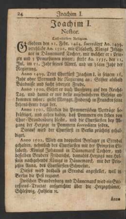 Joachim I. Nestor. Catholischer Religion.