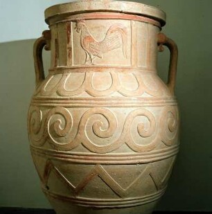 Archäologisches Museum Iraklion. Reliefpithos mit Hahn aus Phaistos, 6. Jh. v. Chr.