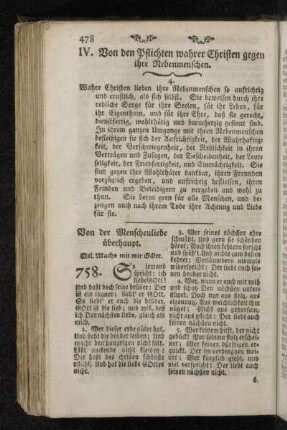 IV. Von den Pflichten wahrer Christen gegen ihre Nebenmenschen.