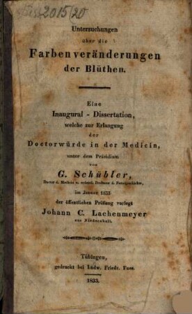 Untersuchungen über die Farbenveränderungen der Blüthen : eine Inaugural-Dissertation