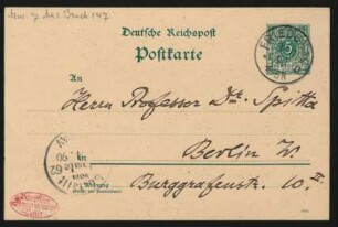 Postkarte an Philipp Spitta : 03.11.1890