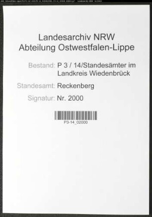 Sterberegister Standesamt Reckenberg