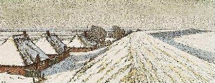 Drei Katen am Simonsberger Deich im Winter