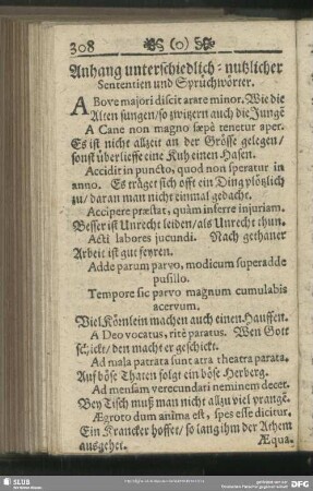 Anhang unterschiedlich-nutzlicher Sententien und Sprüchwörter
