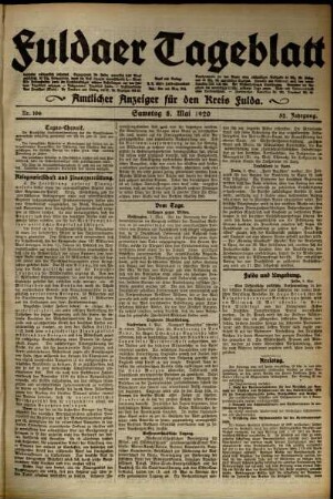 Ausgabe vom Samstag, den 08. Mai 1920.