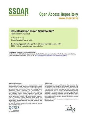 Desintegration durch Stadtpolitik?