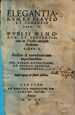 Elegantiarum ex Plauto et Terentio libri II