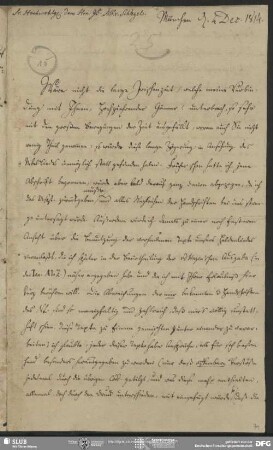 Eigenh. Brief von Bernhard Joseph Docen an August Wilhelm von Schlegel, München, 04.12.1814