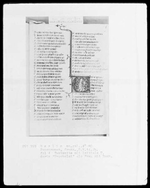 Roman de la Rose & Rosenroman — Initiale U (n), darin die Heuchelei als Frau mit Buch, Folio 4recto