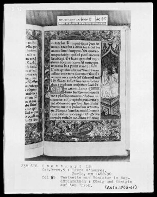 Lateinisches Stundenbuch (Livre d'heures) — Salomon ehrt Bathseba, Folio 85recto