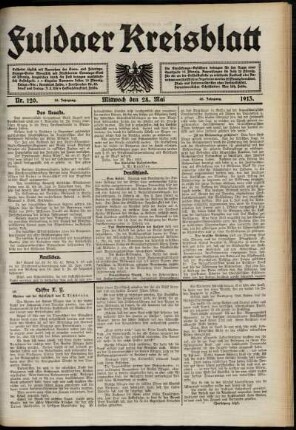 Erste Ausgabe vom Mittwoch, den 28. Mai 1913.