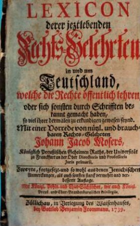 Lexicon derer jetzt lebenden Rechtsgelehrten