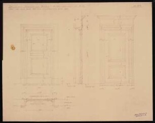 Schloss Posen, Posen Umbau: Ansichten, Grundriss und Schnitt Türen 1.OG 1:10