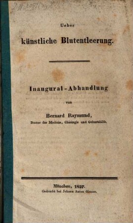 Ueber künstliche Blutentleerung : Inaugural-Abh.