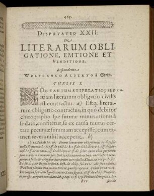 Disputatio XXII. De Literarum Obligatione, Emtione Et Venditione.
