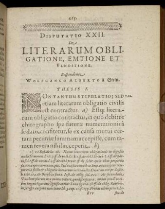 Disputatio XXII. De Literarum Obligatione, Emtione Et Venditione.