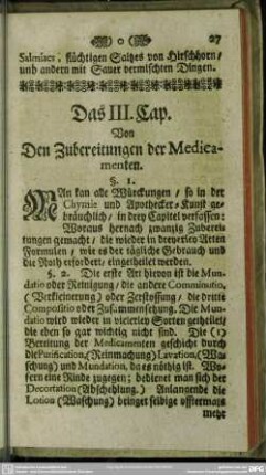 Das III. Cap. Von Den Zubereitungen der Medicamenten