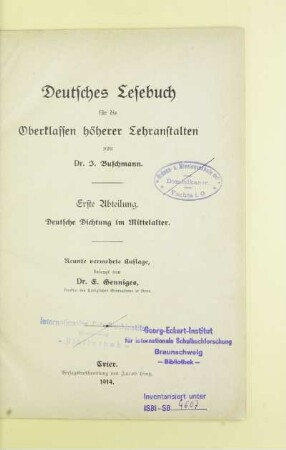 Abt. 1: Deutsche Dichtung im Mittelalter