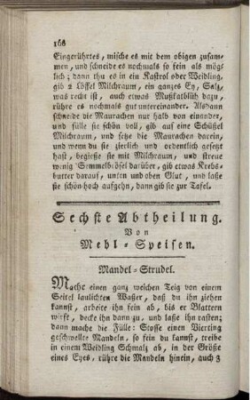 Sechste Abtheilung. Von Mehl-Speisen.