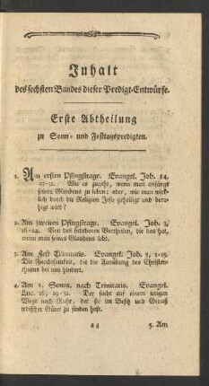 Inhalt des sechsten Bandes dieser Predigt-Entwürfe.