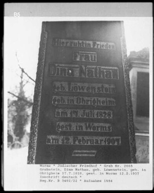 Grabstein von Dina Nathan, geborene Löwenstein (gestorben 1907.02.12)