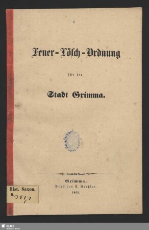 Feuer-Lösch-Ordnung für die Stadt Grimma