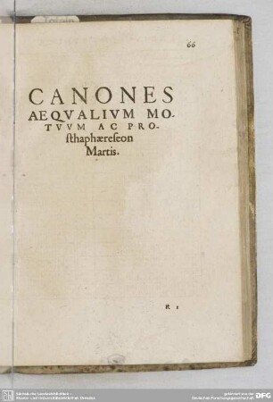 CANONES AEQUALIUM MOTUUM AC PROSTHAPHAERESEON MARTIS.