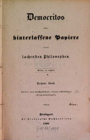 Karl Julius Webers sämmtliche Werke : Suppl. - Bd.. 6. Bd. 6. - 1838. - 382 S.