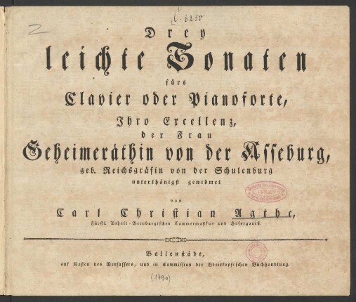 Drey leichte Sonaten fürs Clavier oder Pianoforte