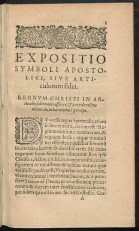 Expositio Symboli Apostolici, Sive Articulorum fidei.