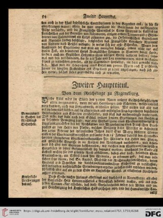 Zweiter Haupttitul: Von dem Reichstage zu Regensburg