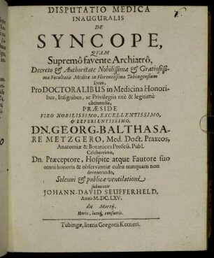 Disputatio Medica Inauguralis De Syncope