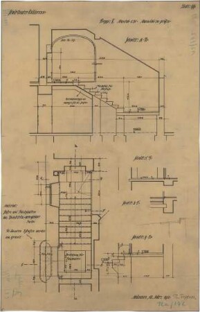 Fischer, Theodor; Heilbronn; Stadt-Theater - Treppe V. (Grundriss, Schnitte)