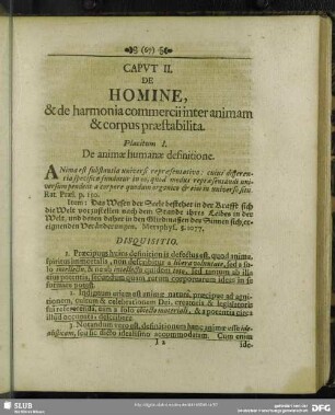 Caput II. De Homine, & de harmonia commercii inter animam & corpus praestabilita