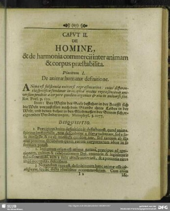 Caput II. De Homine, & de harmonia commercii inter animam & corpus praestabilita
