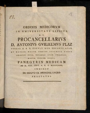 V-XIV, Ordinis Medicorum In Universitate Lipsica