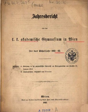Jahresbericht, 1861/62