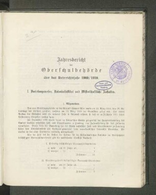 1909/10: Jahresbericht der Oberschulbehörde