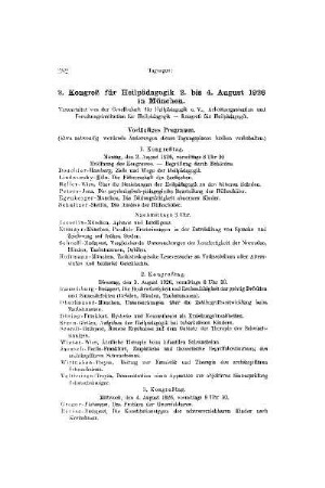 Kongreß für Heilpädagogik 2. bis 4. August 1926 in München : veranstaltet von der Gesellschaft für Heilpädagogik e. V., Arbeitsorganisation und Forschungsinstitution für Heilpädagogik - Kongreß für Heilpädagogik