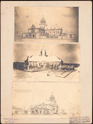 Germanisches Museum der Harvard-Universität, Cambridge/Mass.: 2 Perspektivische Ansichten, 1 Schnitt