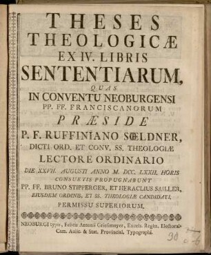 Theses Theologicæ Ex IV. Libris Sententiarum
