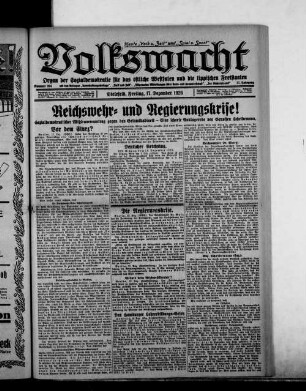 Volkswacht : Organ der Sozialdemokratie für das östl. Westfalen und die lippischen Freistaaten
